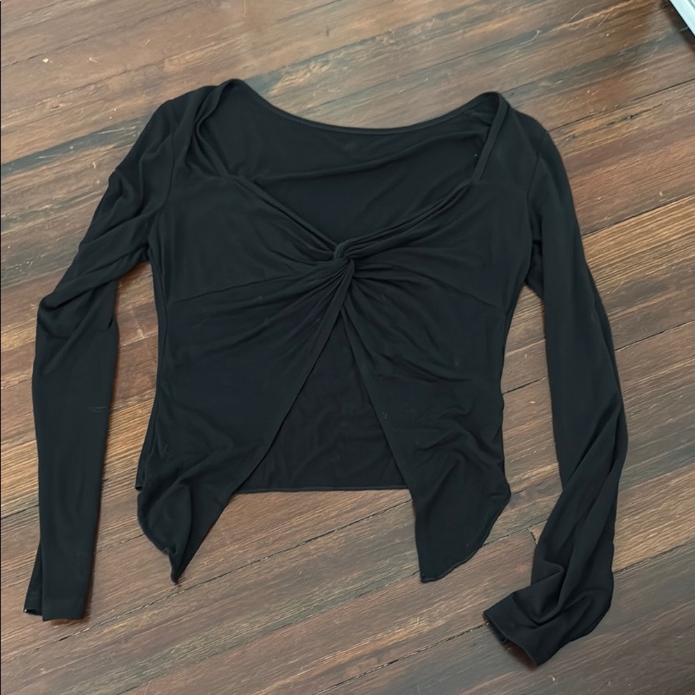 Amazon Black Asymmetrical Tie Front Blouse